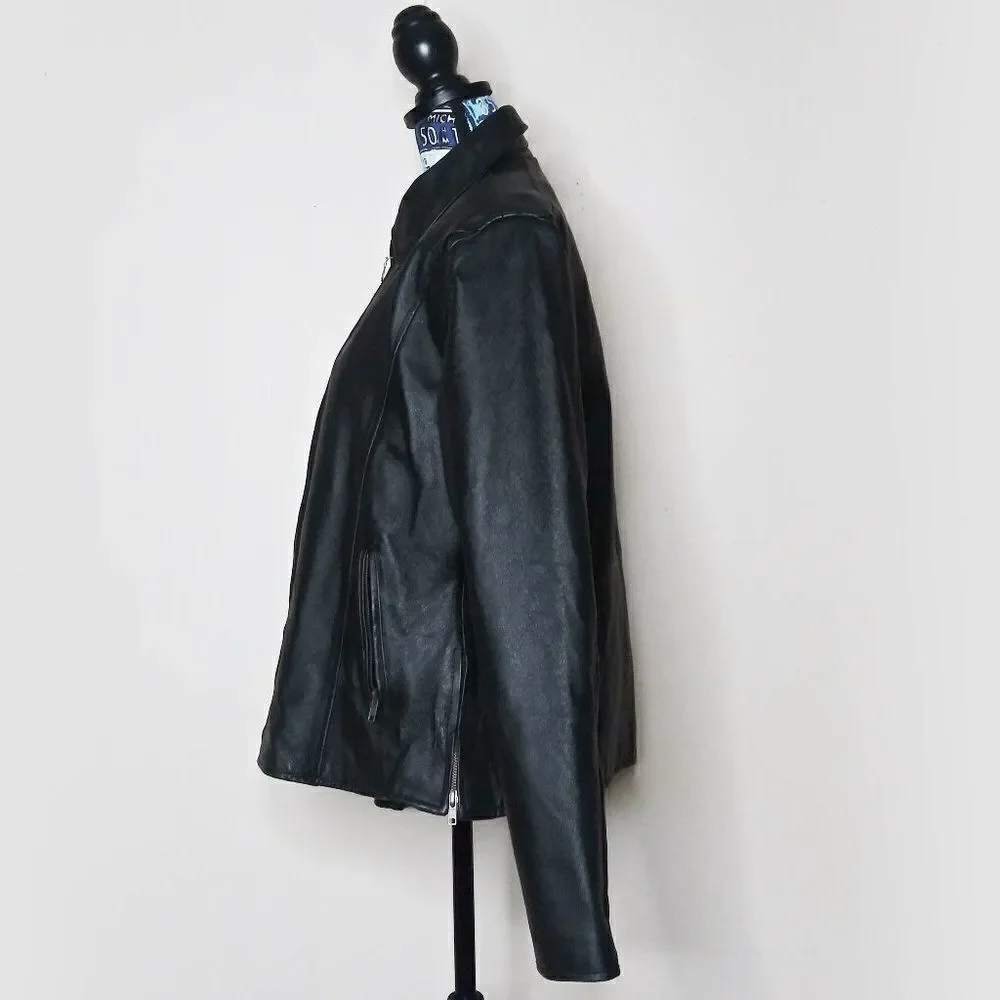 Vintage BIKER'S CLUB Leather Motorcycle Jacket‎ 80's Biker Moto Black Unisex XL